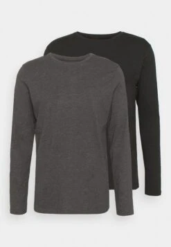 Pier One 2 Pack - Long Sleeved Top - Dark Grey/Black -Boutique Fashion Men's Discount Store 007c88127656457c8f19869283e98031