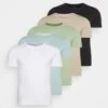 Pier One 5 Pack - Basic T-Shirt - White/Beige/Black