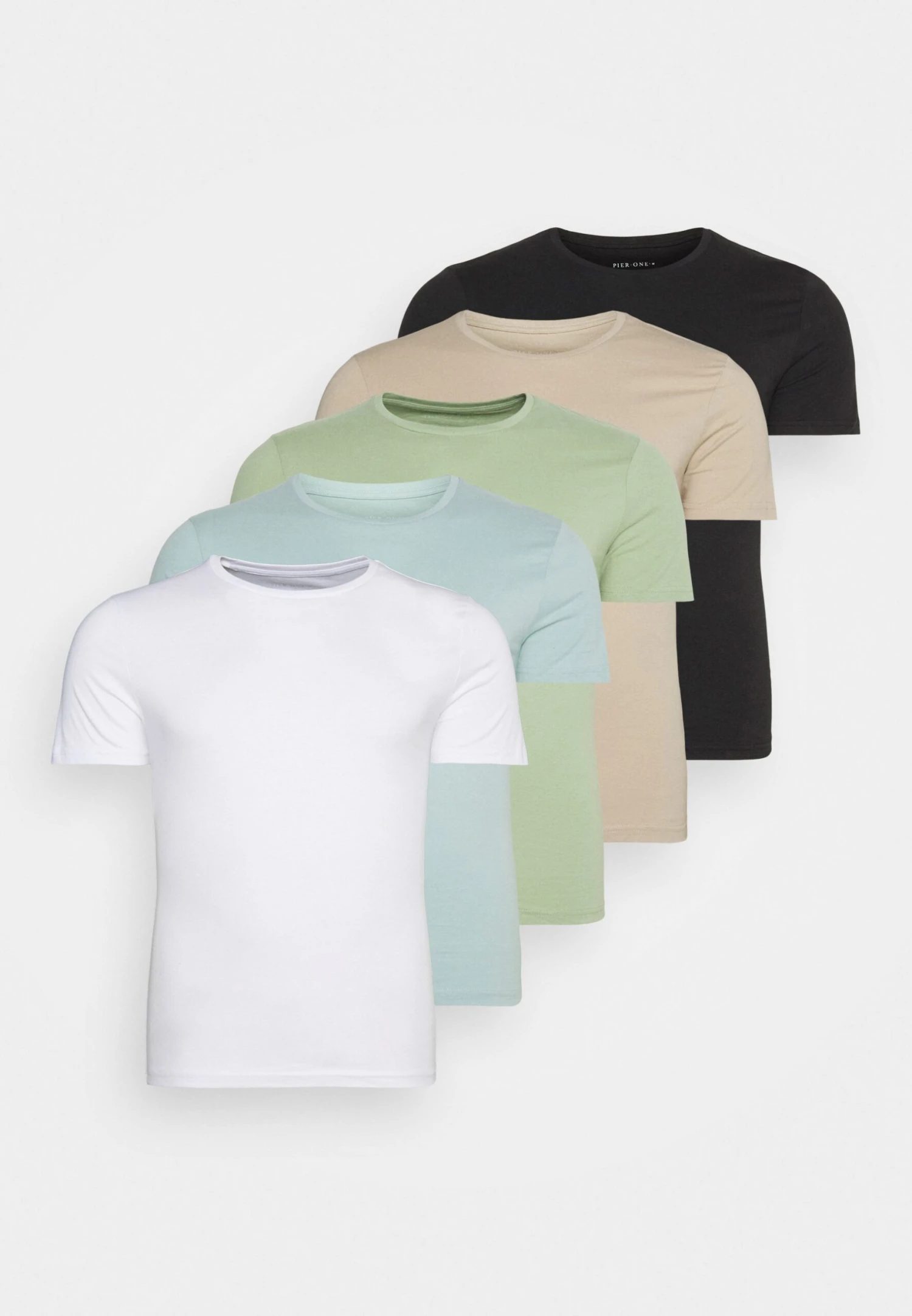 Pier One 5 Pack - Basic T-Shirt - White/Beige/Black 1 Pier One 5 Pack - Basic T-Shirt - White/Beige/Black