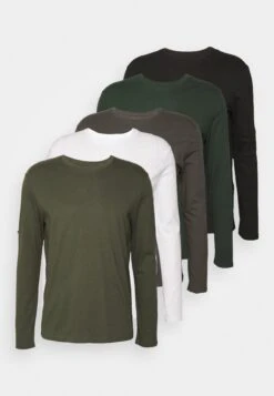 Pier One 5 Pack - Long Sleeved Top - White/Dark Green/Light Green/Black -Boutique Fashion Men's Discount Store 4c3811fac32e4b768fcbe2cc292dd8b9