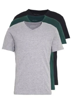 Pier One 3 Pack- Basic T-Shirt - Black, Grey, Green