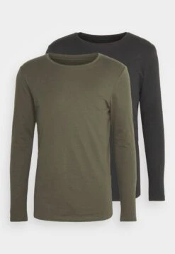 Pier One 2 Pack - Long Sleeved Top - Black/Khaki -Boutique Fashion Men's Discount Store 53fb57fe09314c7597291e1ba0dccb89
