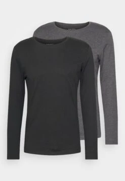 Pier One 2 Pack - Long Sleeved Top - Black/Mottled Dark Grey -Boutique Fashion Men's Discount Store 9772b16a1f79408499510e80b90c51d3