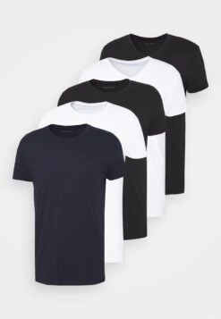 Pier One 5 Pack - Basic T-Shirt - White/Black -Boutique Fashion Men's Discount Store 99f27047b43e496b989230e319ac7a64