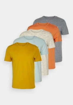 Pier One 5 Pack - Basic T-Shirt - Mottled Dark Blue/Yellow/Orange -Boutique Fashion Men's Discount Store a9463ec31e2a480bba9bdea27879d063
