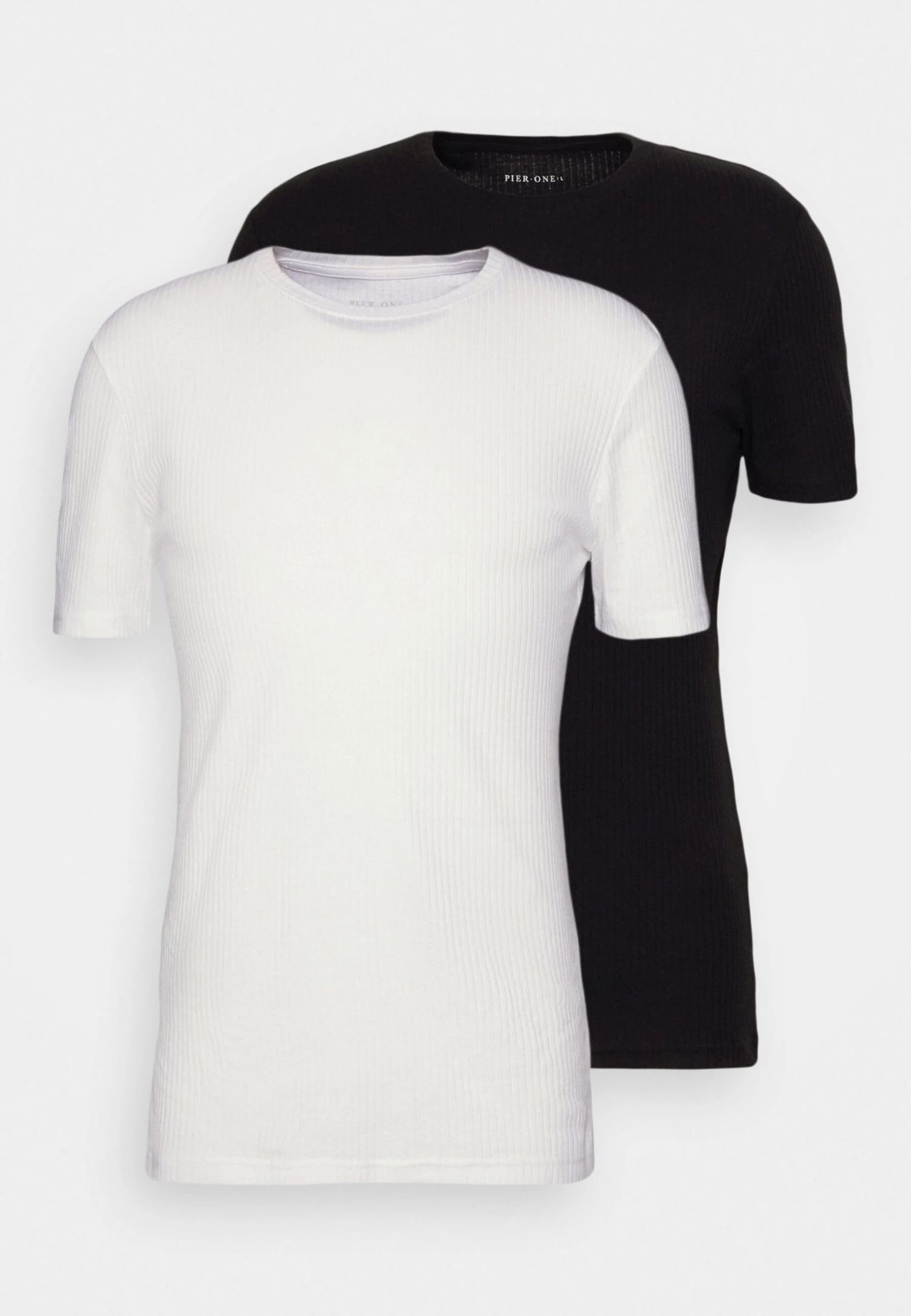 Pier One Slim Fit Ribbed T-Shirt 2 Pack - Basic T-Shirt - White/Black 5 Pier One Slim Fit Ribbed T-Shirt 2 Pack - Basic T-Shirt - White/Black - Image 5