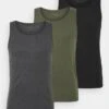 Pier One 3 Pack - Undershirt - Black/Khaki/Mottled Dark Grey