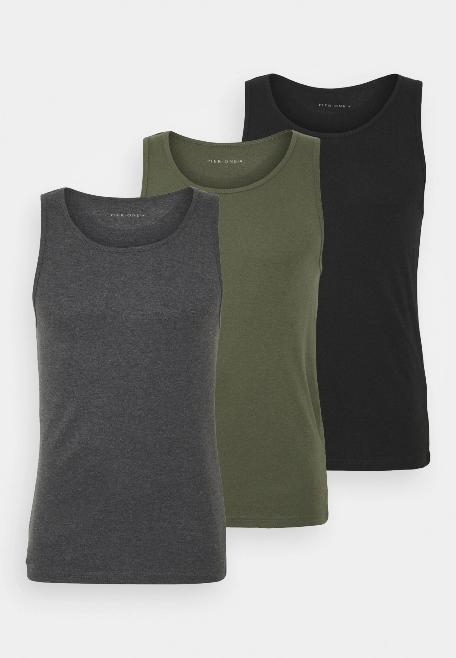 Pier One 3 Pack - Undershirt - Black/Khaki/Mottled Dark Grey 1 Pier One 3 Pack - Undershirt - Black/Khaki/Mottled Dark Grey