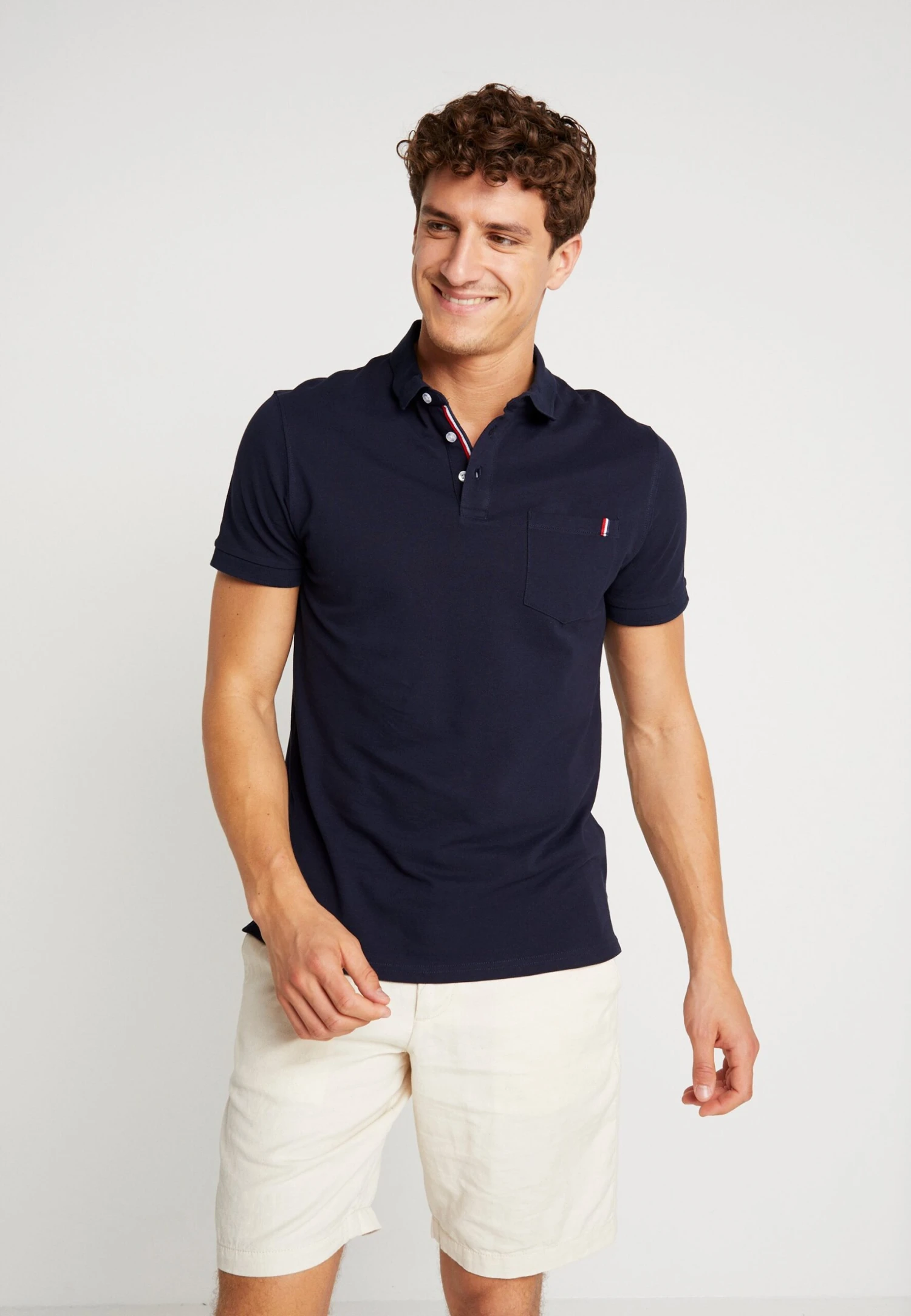 Pier One Tricolore Trim- Polo Shirt - Dark Blue 1 Pier One Tricolore Trim- Polo Shirt - Dark Blue